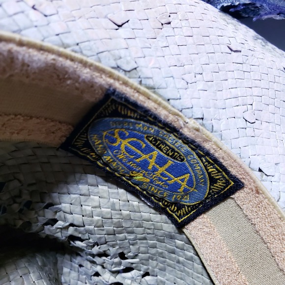 Vintage Scala Straw Hat Upcycled Painted beads, feathers - Picture 8 of 10